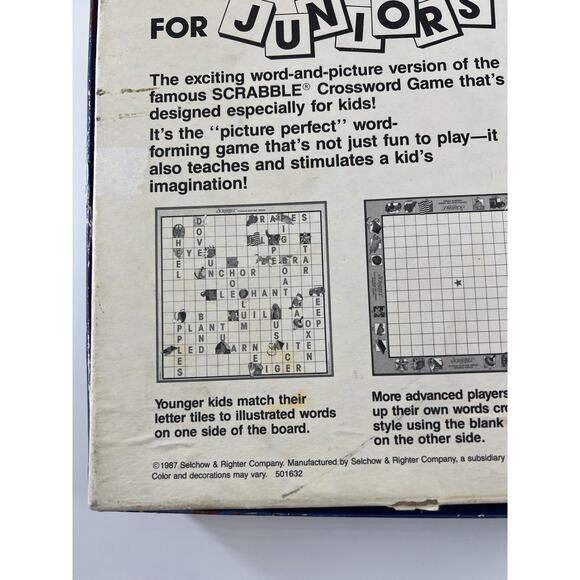 Scrabble for Juniors Crossword Game 1987 Selchow and Righter Kids Family Night - Picture 10 of 10